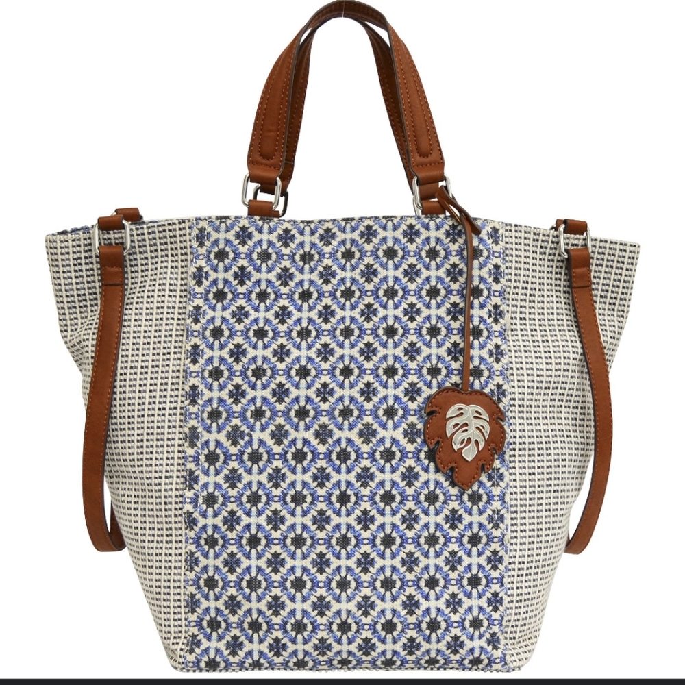 Tommy Bahama tote, leather handles, mint condition, used one time